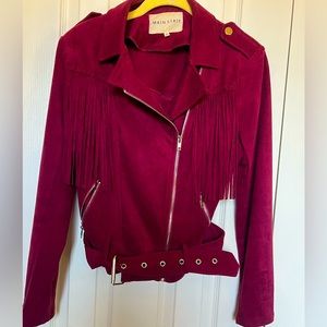 Fringe faux suede moto jacket